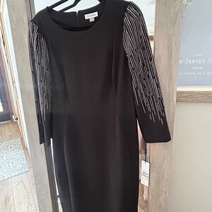 Calvin Klein Black Dress with Silver Beaded Sleeves